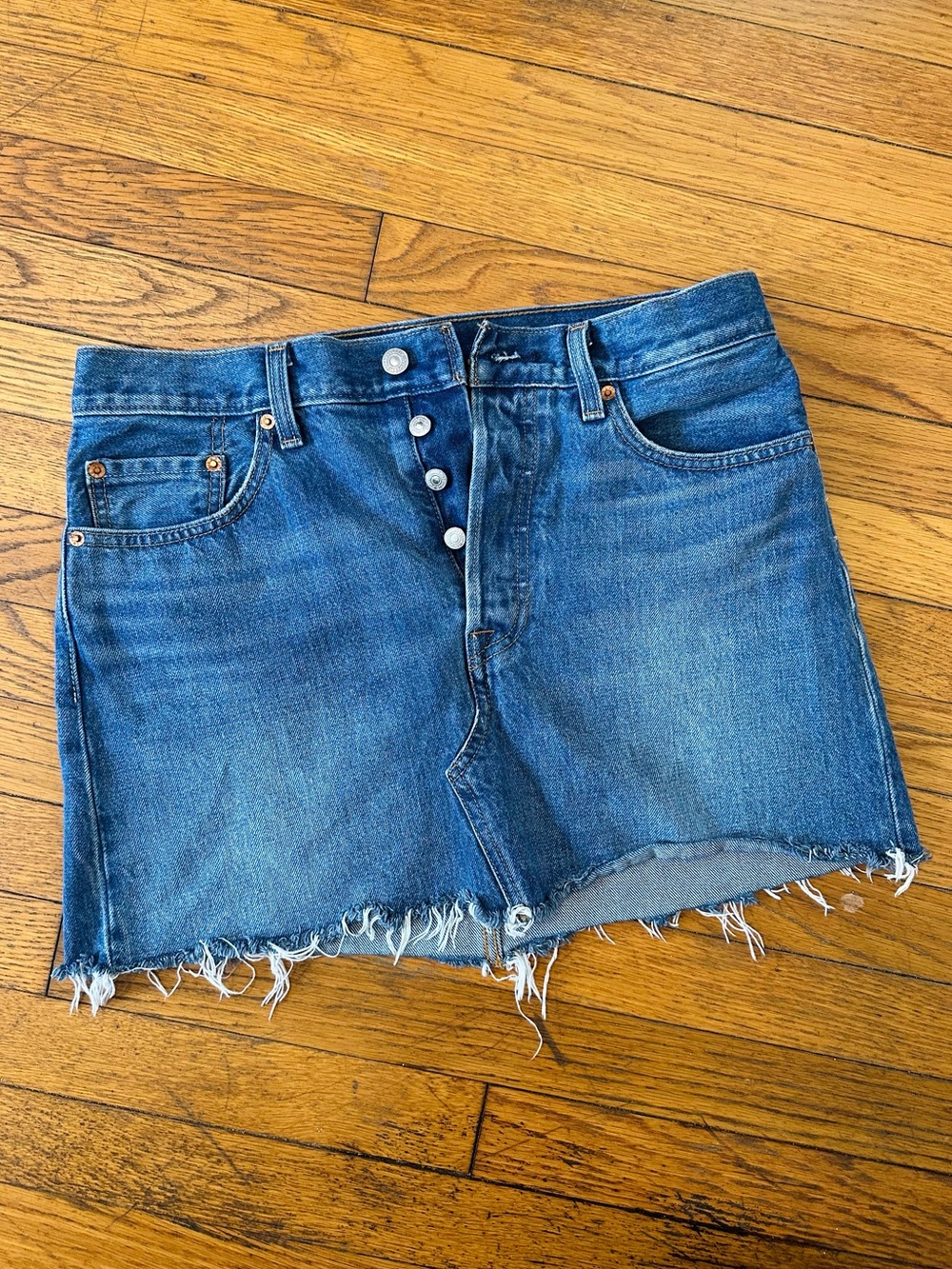 Levi's Blue Denim Mini Skirt with Frayed Hem